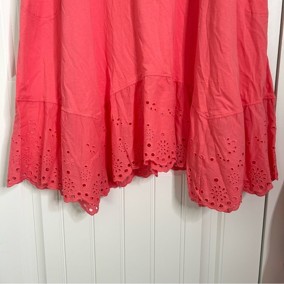 Logo Lori Goldstein T Shirt Dress Eyelet Tiered Hem Coral Dress Size 2X - Picture 10 of 12
